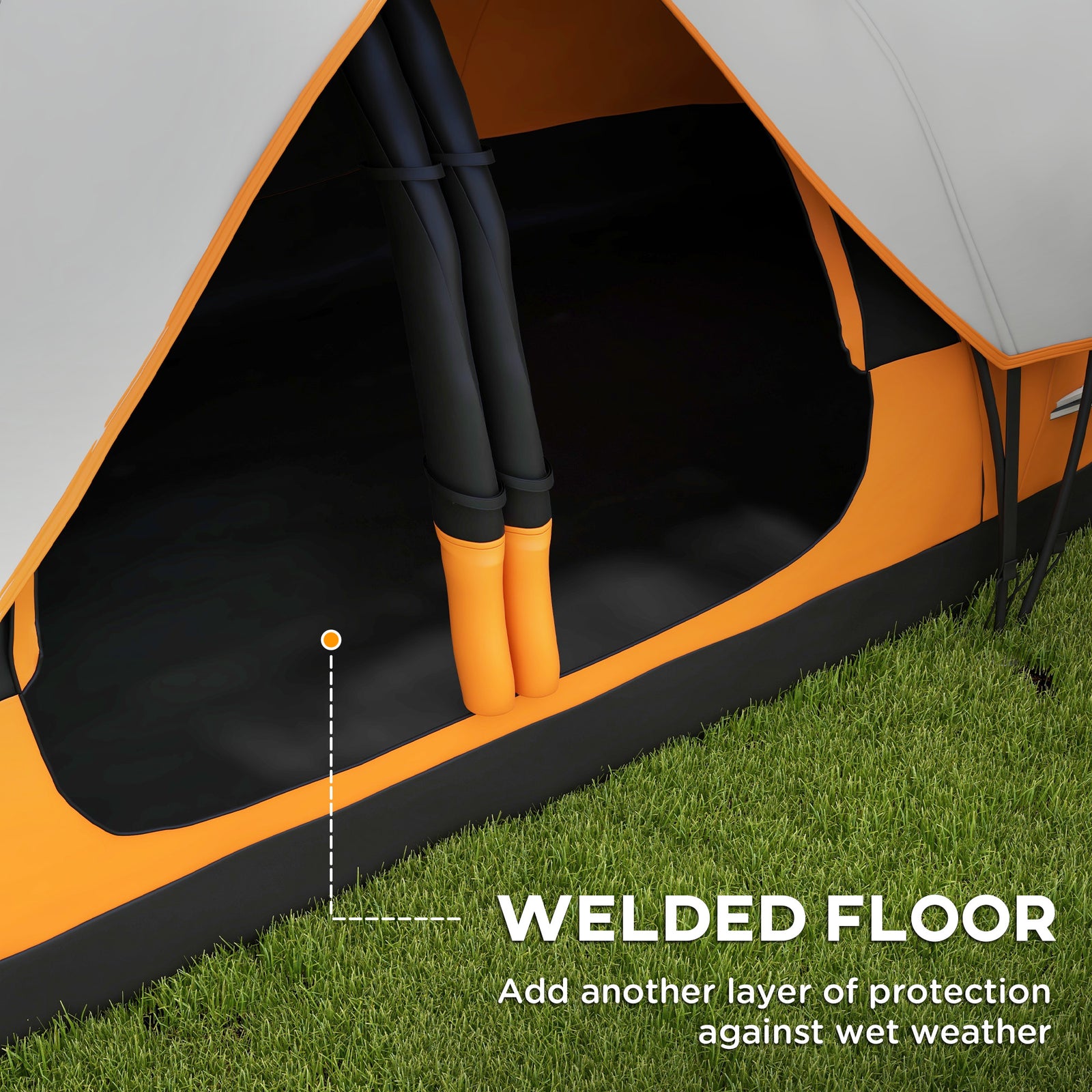 2 Room Camping Tent With Waterproof Rainfly & Screen Panels | Orange