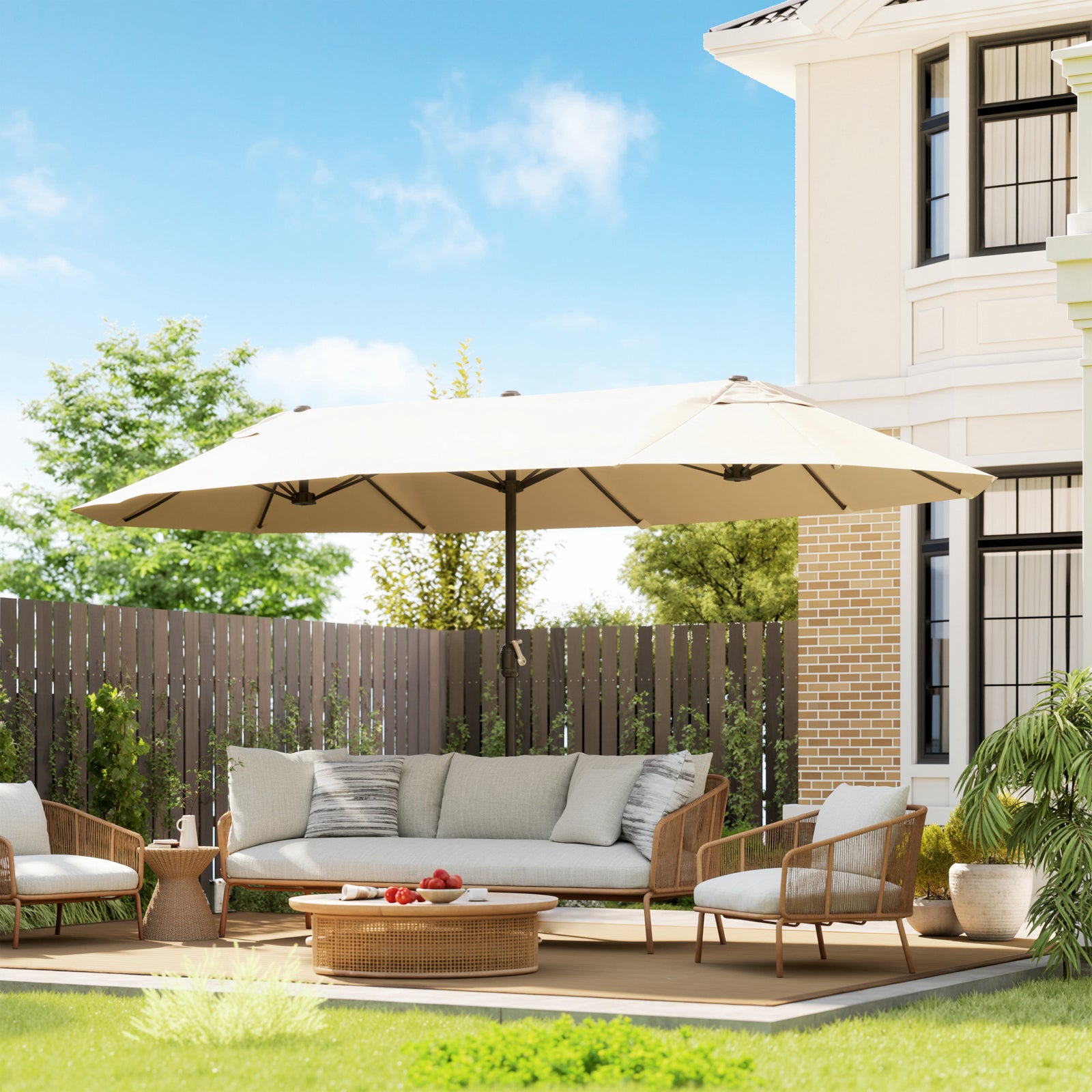 4.6m Double-sided Sun Umbrella W/ Crank | Beige