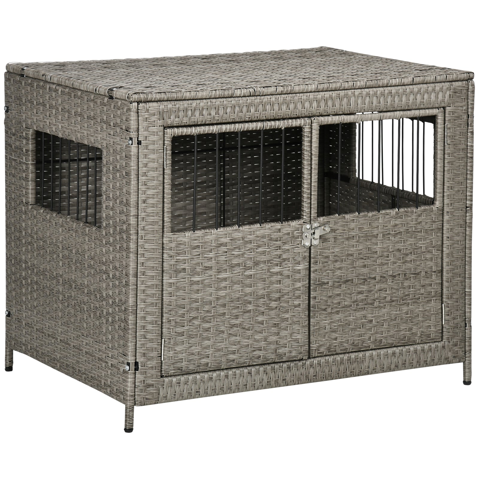 PawHut Pawhut Wicker Dog Cage Crate W/ Cushion For Medium Large Dogs, 85 X 61 X 70 Cm