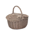Wicker Small Antique Wash Double Lidded Oval Picnic Basket | Brown