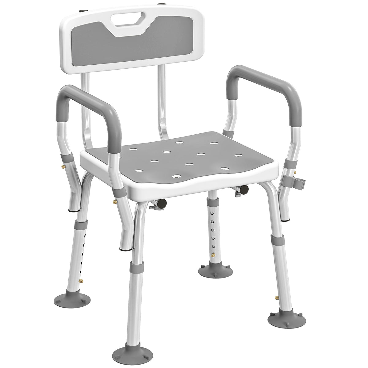 HOMCOM Padded Shower Stool With Arms And Back, 4 Suction Foot Pads