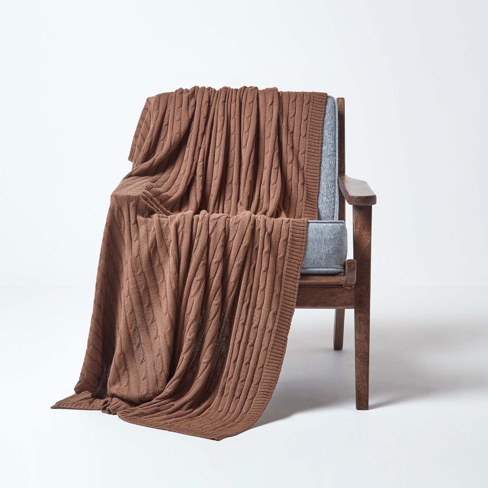 Combed Cotton Cable Knit Throw | 150cm x 200cm | Chocolate