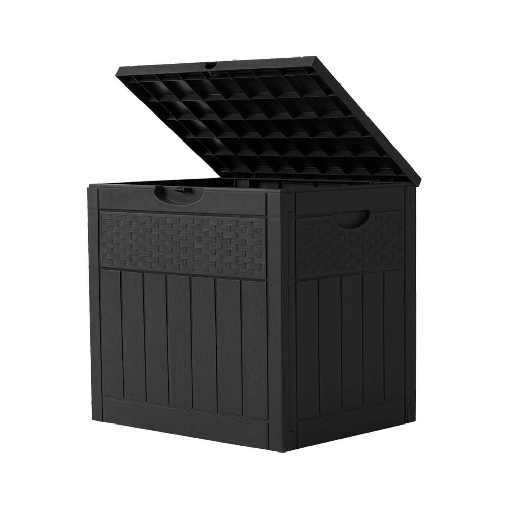 126l Waterproof Plastic Storage Box With Padlock – Rattan Texture Lockable Outdoor & Indoor Storage Container | Black