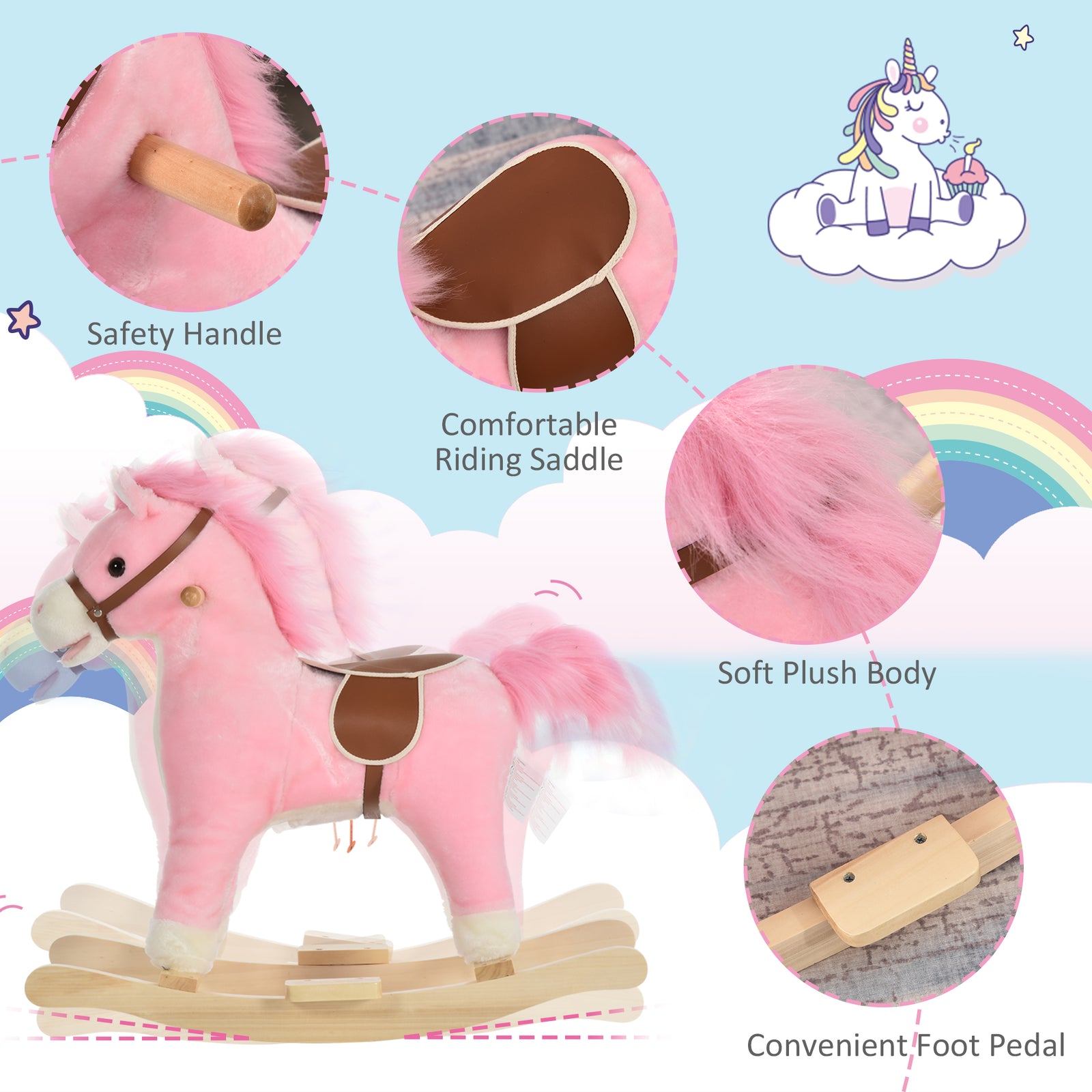 Kids Plush Rocking Horse W/ Moving Mouth Tail Sounds 18-36 Months | Pink