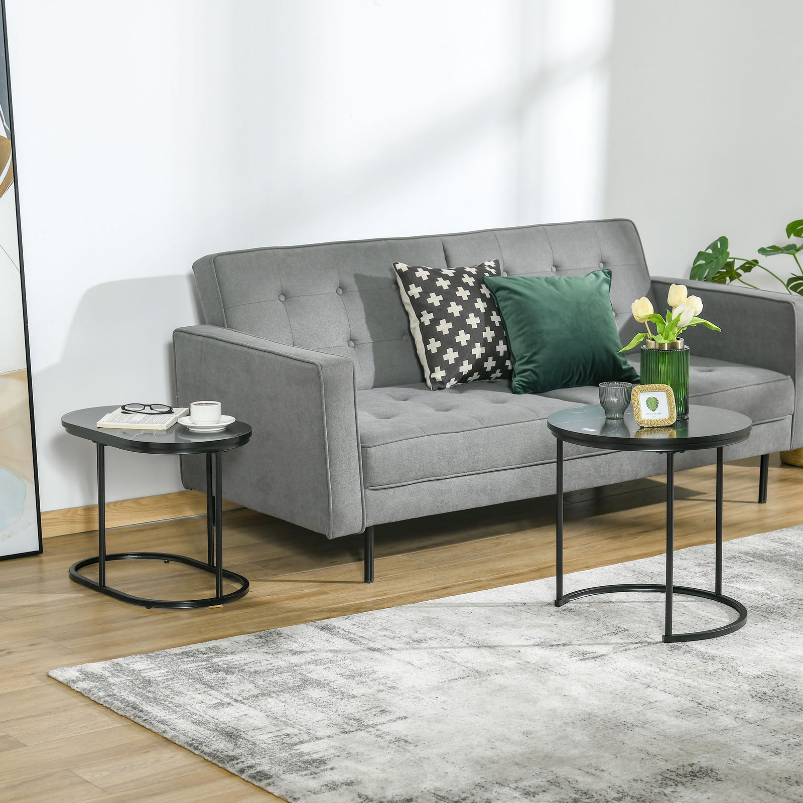 Coffee Table Faux Marble, Side Accent Tables, Black