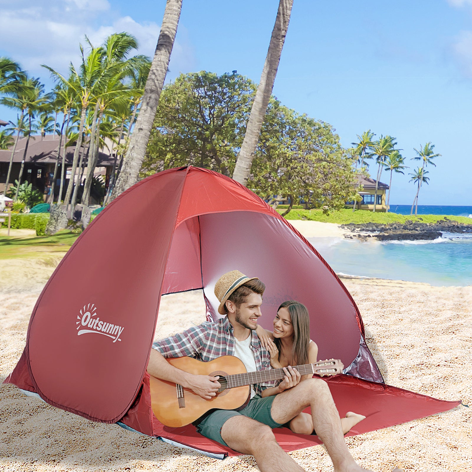 2-3 Person Pop Up Tent Camping Tent Sun Shade Shelter | Red