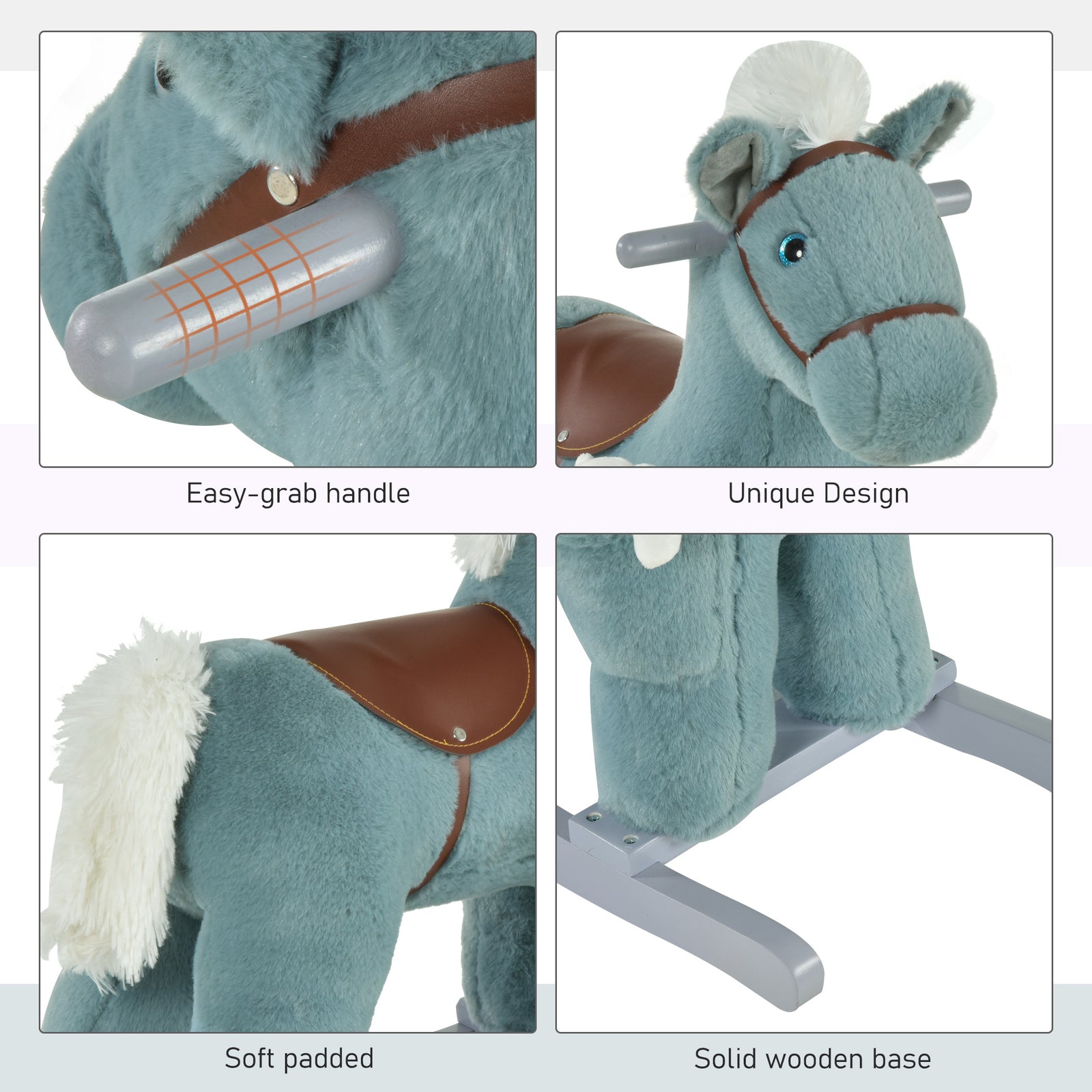 Kids Plush Ride-on Rocking Horse With Plush Toy Sound Handle Grip | Blue