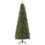 5/6/7ft Pencil Shape Christmas Tree, Berries | 6ft | Green