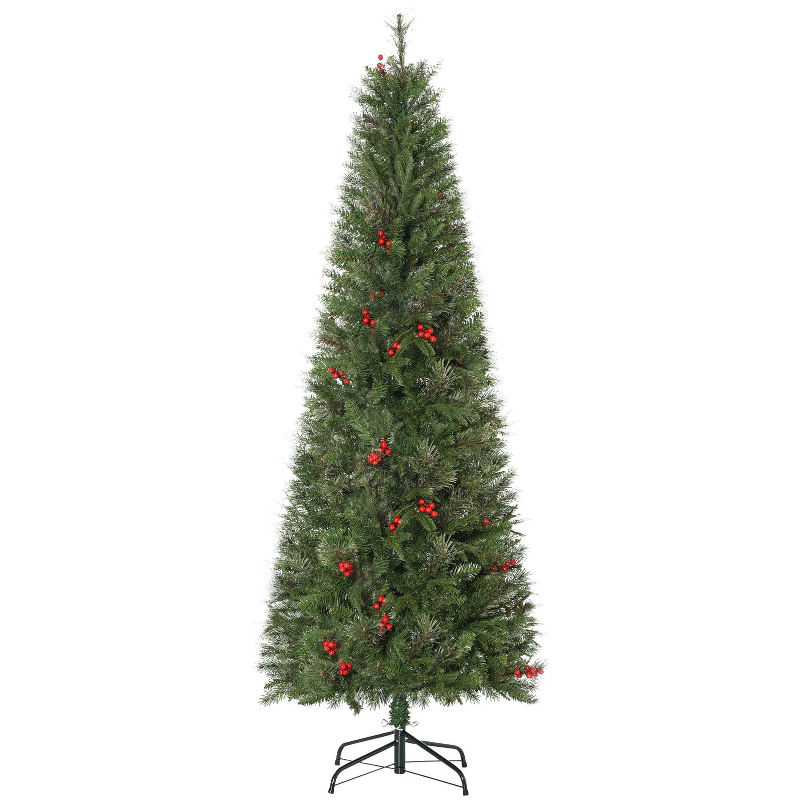 5/6/7ft Pencil Shape Christmas Tree, Berries | 6ft | Green