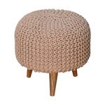Solid Mango Wood Keeva Beige Round Footstool