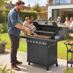 6+1 Burner Gas Bbq Grill, Barbecue Grill With Warming Rack | Black