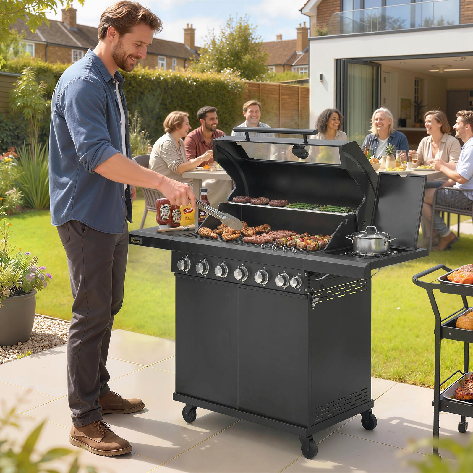6+1 Burner Gas Bbq Grill, Barbecue Grill With Warming Rack | Black