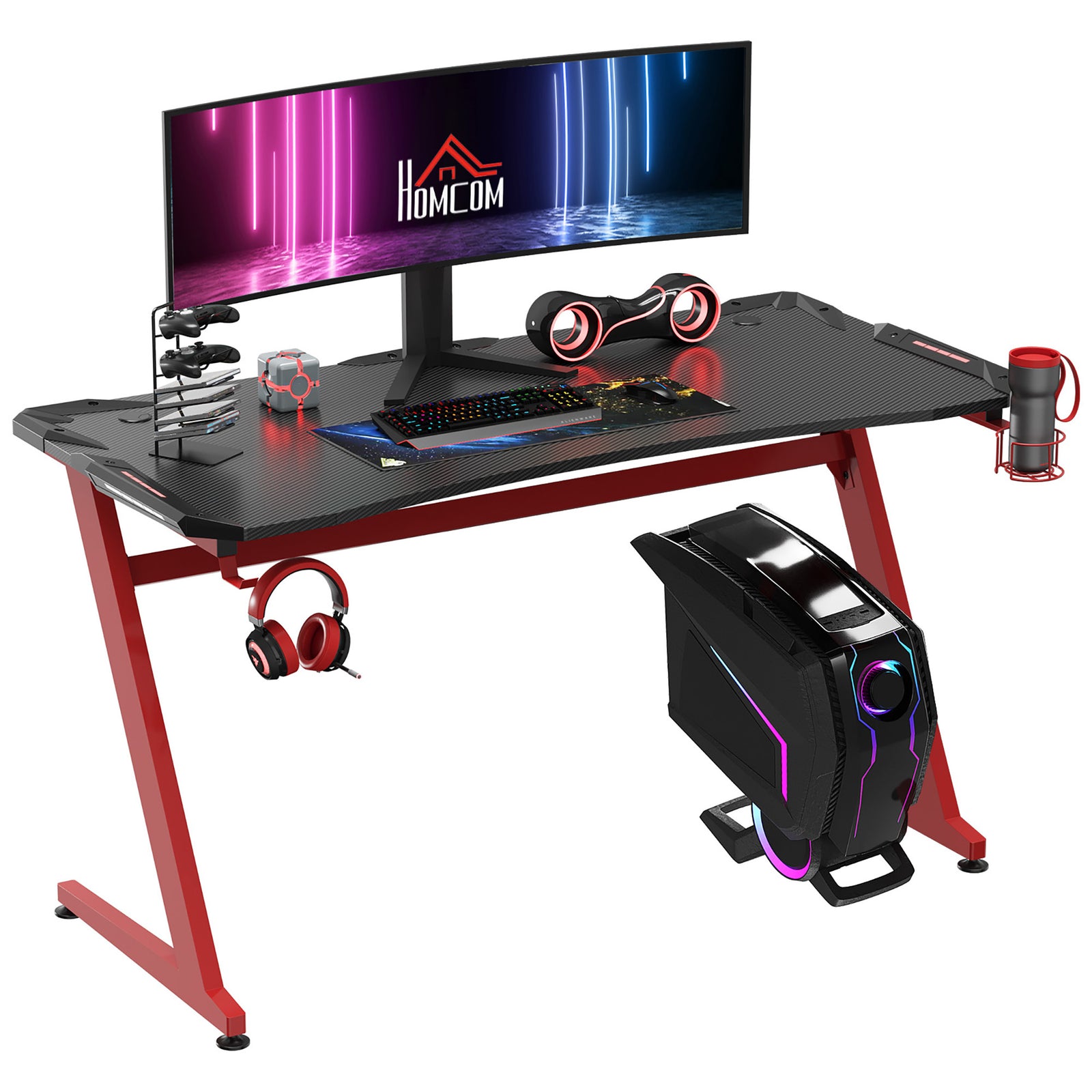 Gaming Desk With Gamepad Holder Headphone Hook | Black
