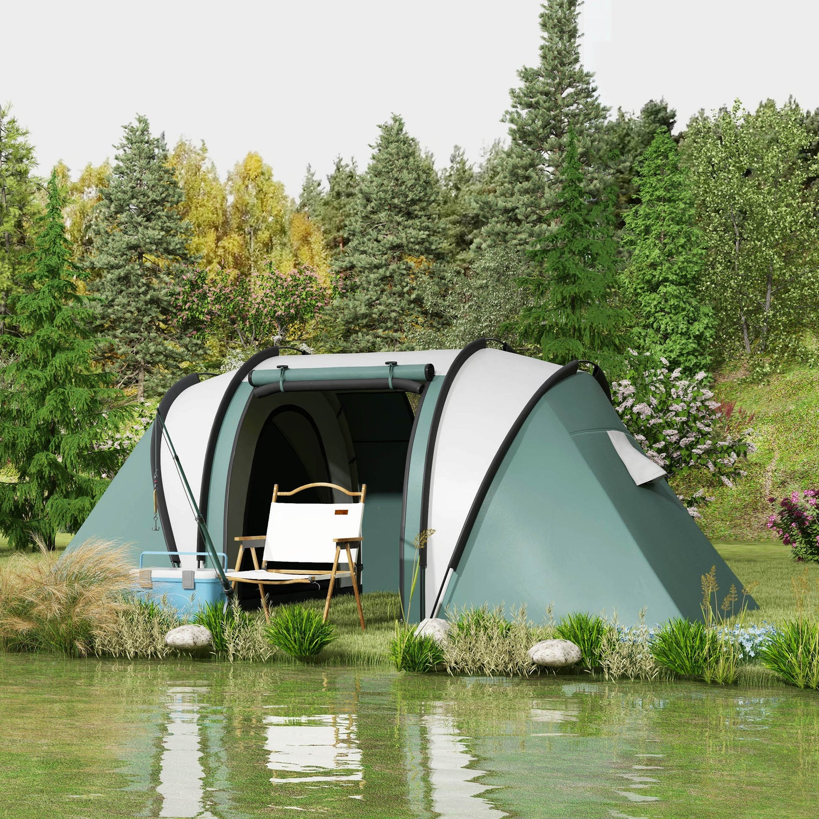 2 Bedroom Camping Tent With Living Area, 3000mm Waterproof | Green