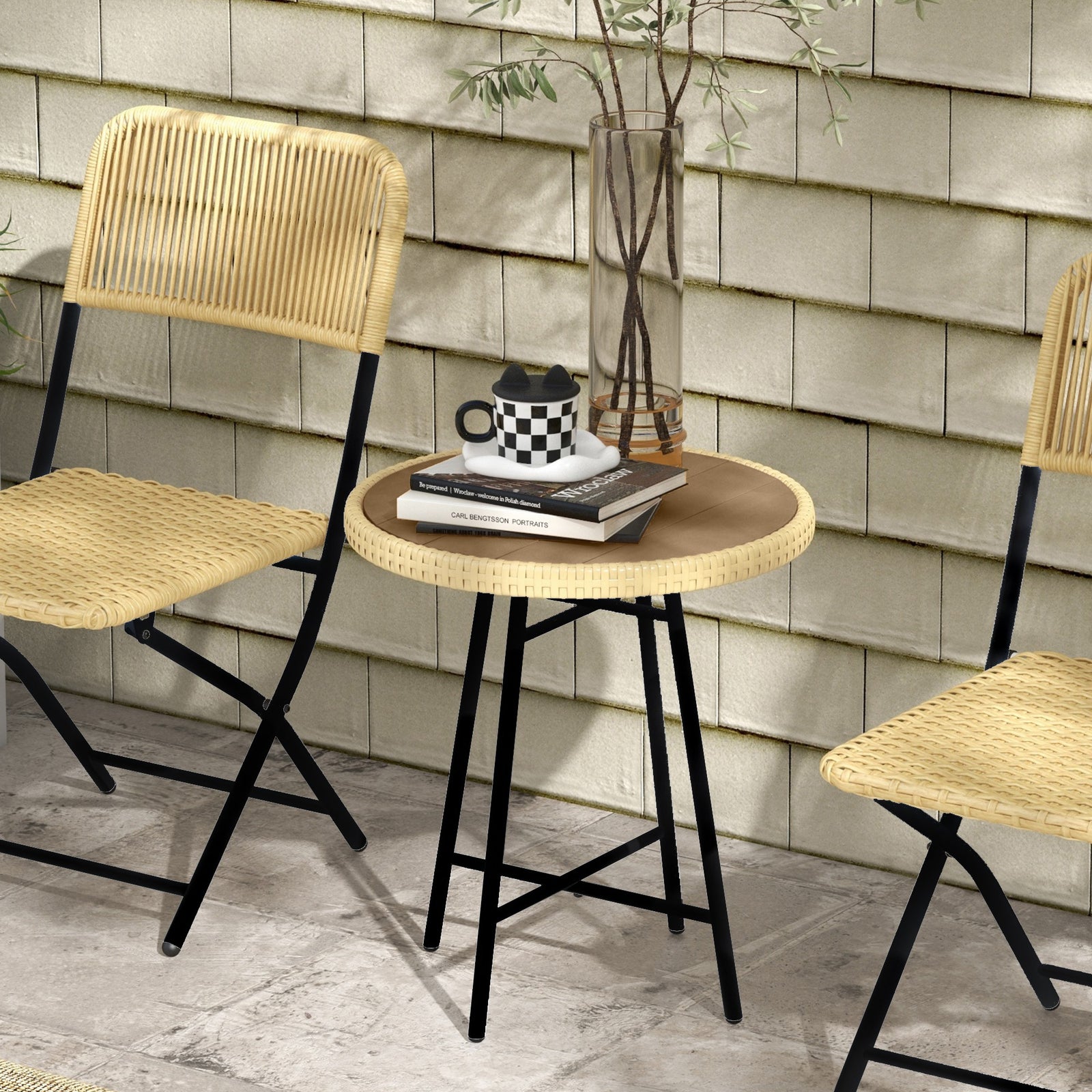 Outdoor Coffee Table, Plastic Wood Top, X-shape Support | Yellow