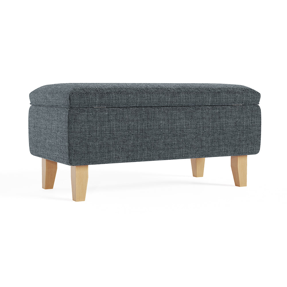 Linen Upholstered Storage Ottoman Footstool Compact Seat With Hidden Storage 71 X 37 X 34 Cm | Dark Grey