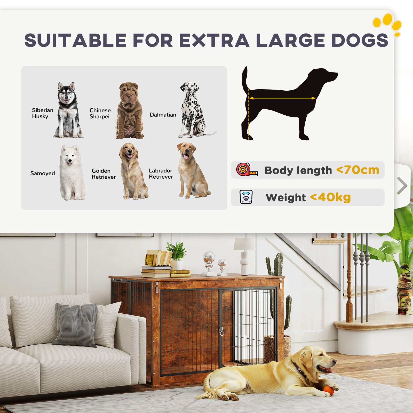 Dog Crate Furniture With Flip-up Top, 2 Doors, For Dogs | Medium | Brown