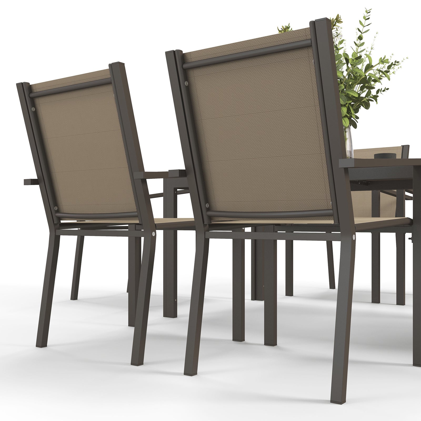 7 Pcs Garden Dining Set, Wood-plastic Table & 6 Chairs | Khaki