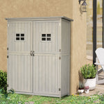 Wooden Garden Shed Tool Storage Cabinet Double Door Shelf