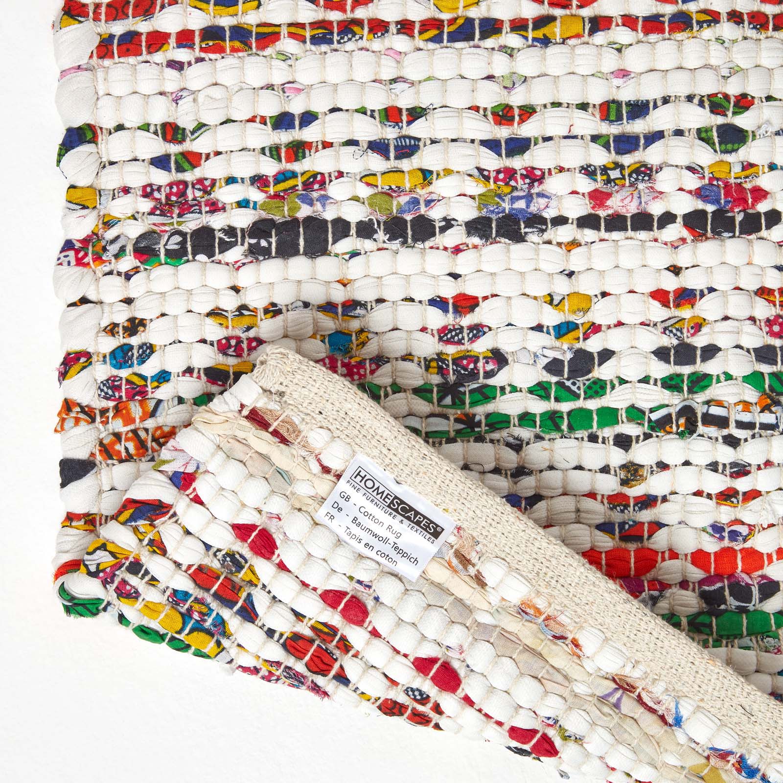 Handwoven Multi Coloured 100% Cotton Diamond Chindi Rug | 200cm | Multi Colour