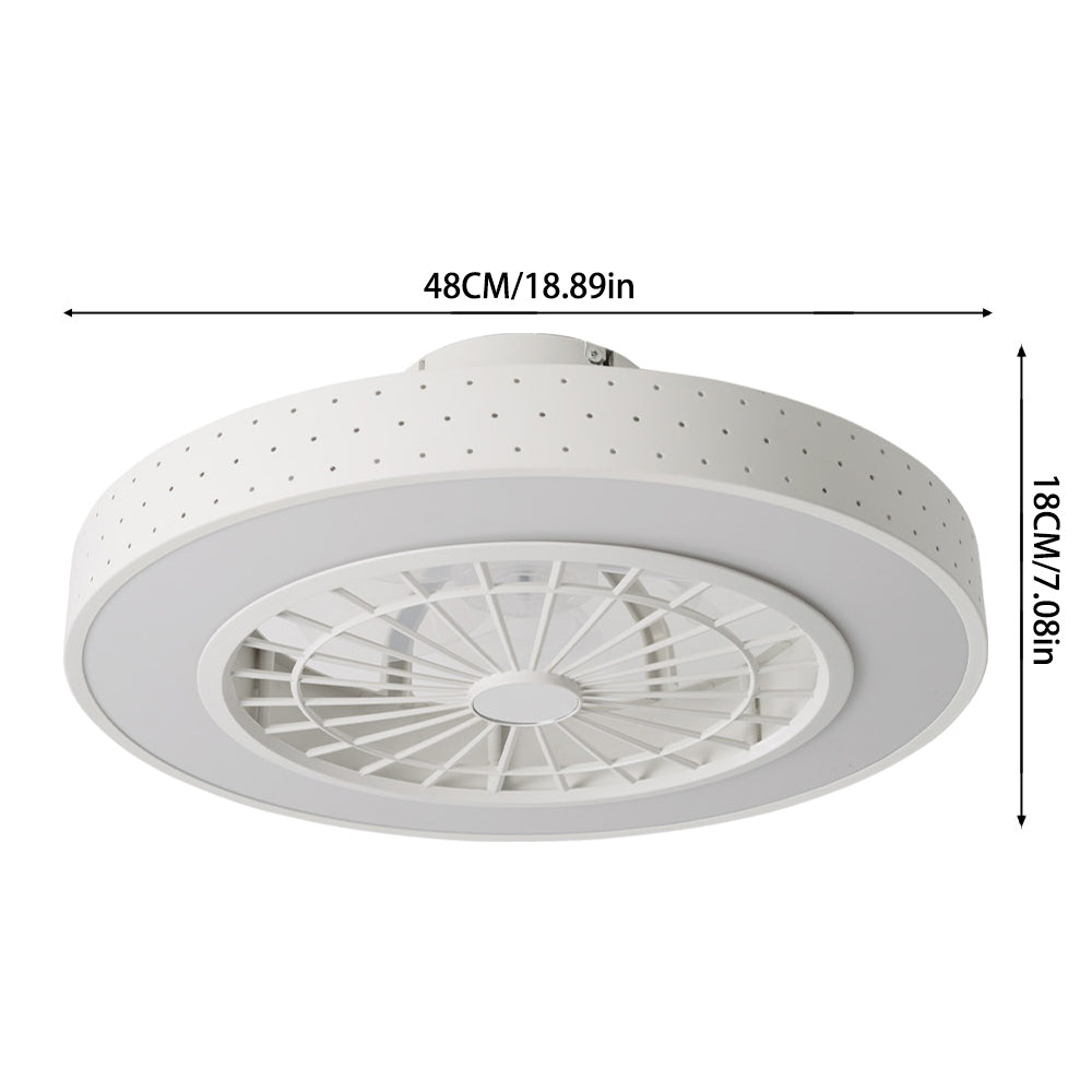 48cm Dia Led Ceiling Fan Light With App & Remote Control, Modern White Dotted Iron Ceiling Light