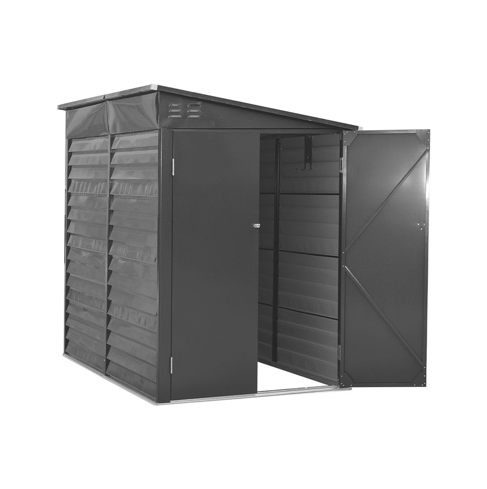 Durable Zinc Steel Metal Garden Shed 4.7×8.86ft – Waterproof Outdoor Storage House For Tools And Garden Equipment, Charcoal Black | Charcoal Black