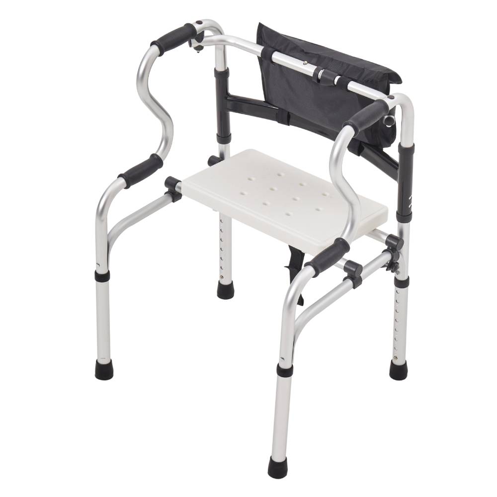 Walker With Seat Adjustable Height Stainless Steel Folding Walker For Elderly