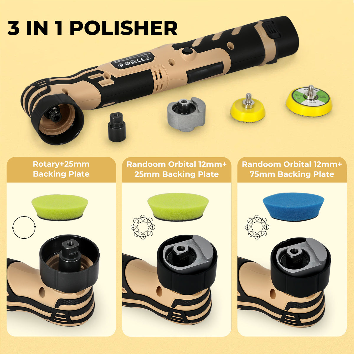 Cordless Car Polisher Buffer Mini Polishing Machine Dual Action 12v | Black