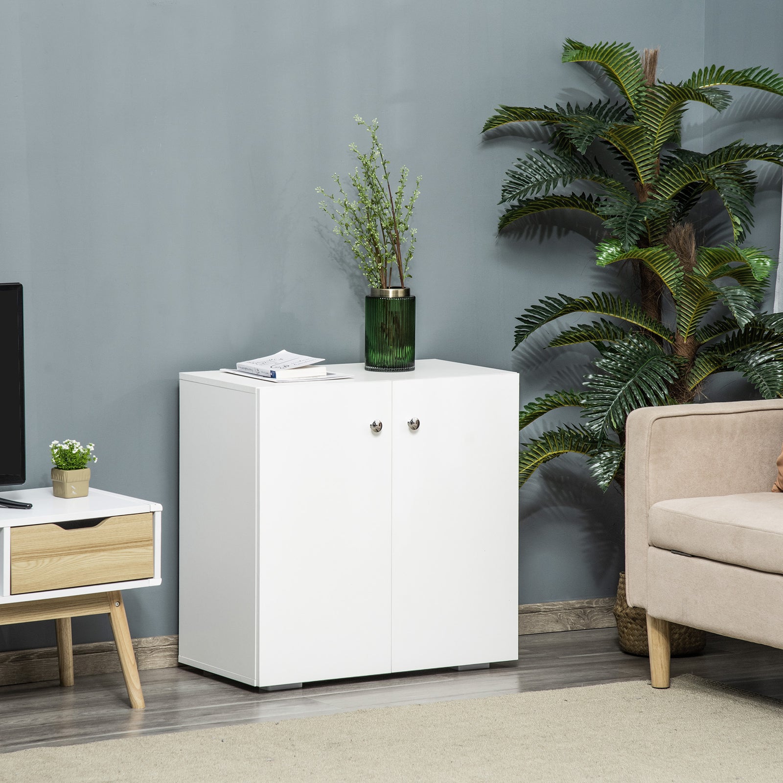 Freestanding Storage Cabinet Two Shelves Wooden Sideboard | One Size | White