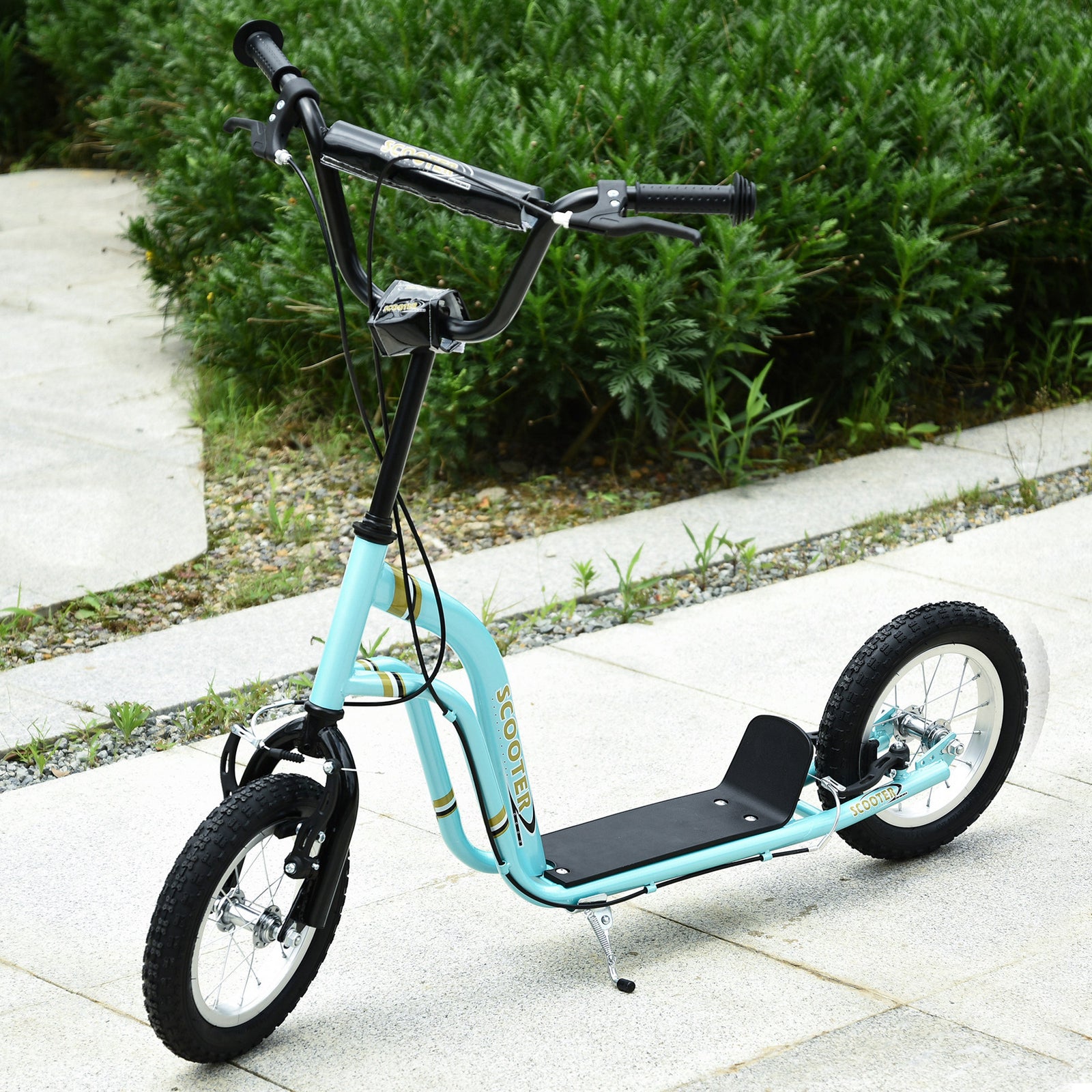 Dual Brakes Kick Scooter 12-inch Inflatable Wheel Ride On Toy For Age 5+ | Blue