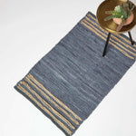 Recycled Leather Handwoven Stripe Rug | 60cm x 80cm | Grey