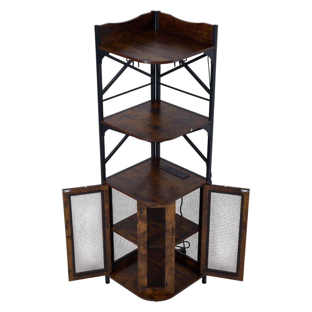 5-tier Corner Bar Cabinet With Built-in Power Outlet And Led Lights | Brown
