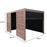 Wood Effect Aluminium Pergola With Blinds, 2 X Side Panels & Led Lights | 3m x 3m | Brown