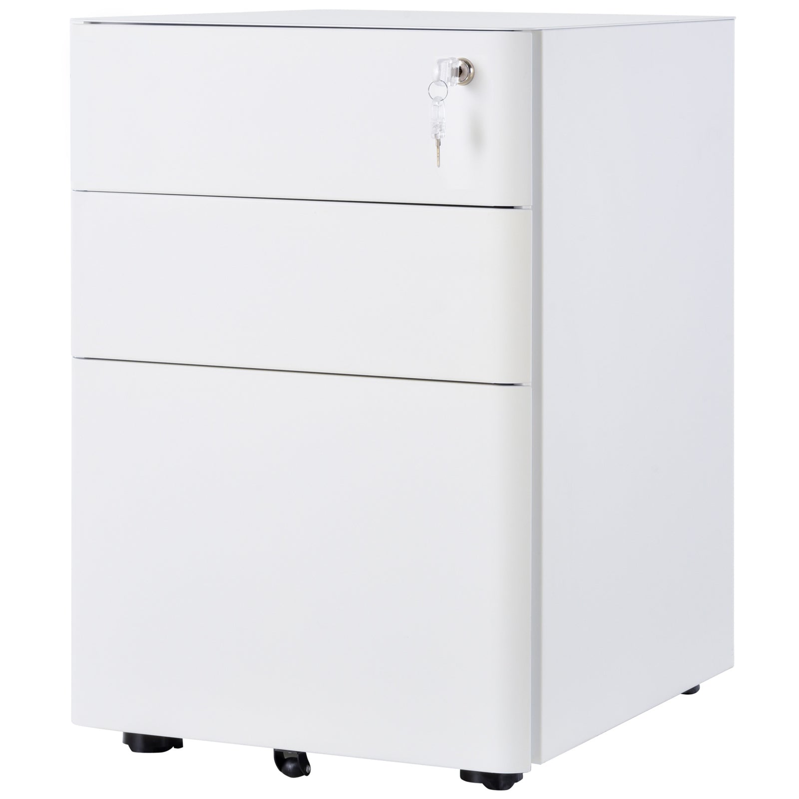 3 Drawer Metal Filing Cabinet Lockable 5 Wheels | One Size | White
