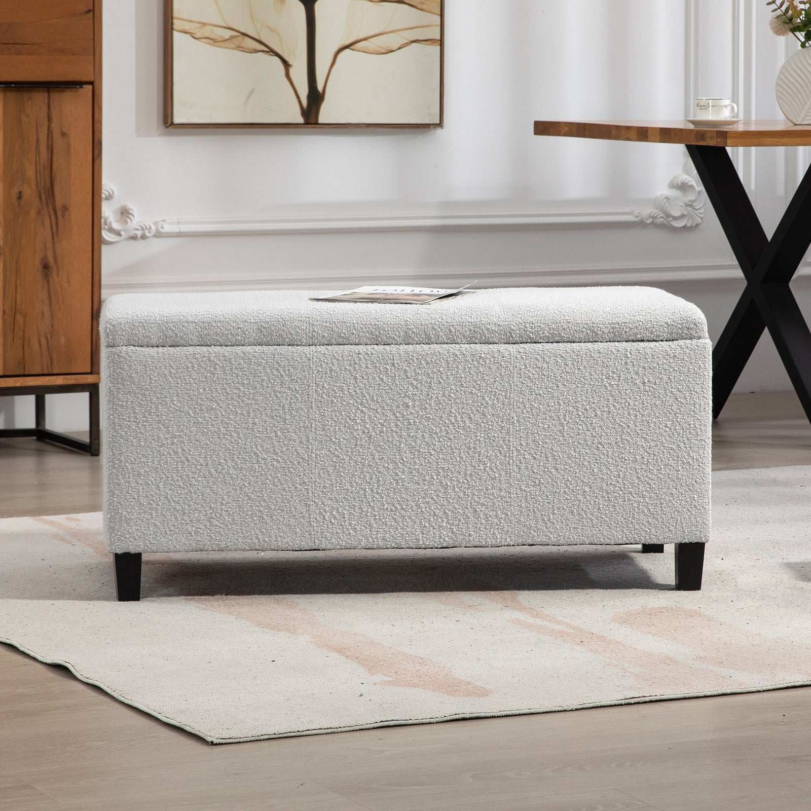 Sherman Boucle Fabric Storage Ottoman - Light Grey
