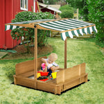 Kids Square Wooden Sandpit Children Cabana Sandbox Outdoor Playset | Brown