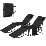 Folding Sun Loungers With 5-level Back, Cup Holder | Black