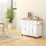 Rolling Kitchen Island Cart With Rubber Wood Top, Spices | White