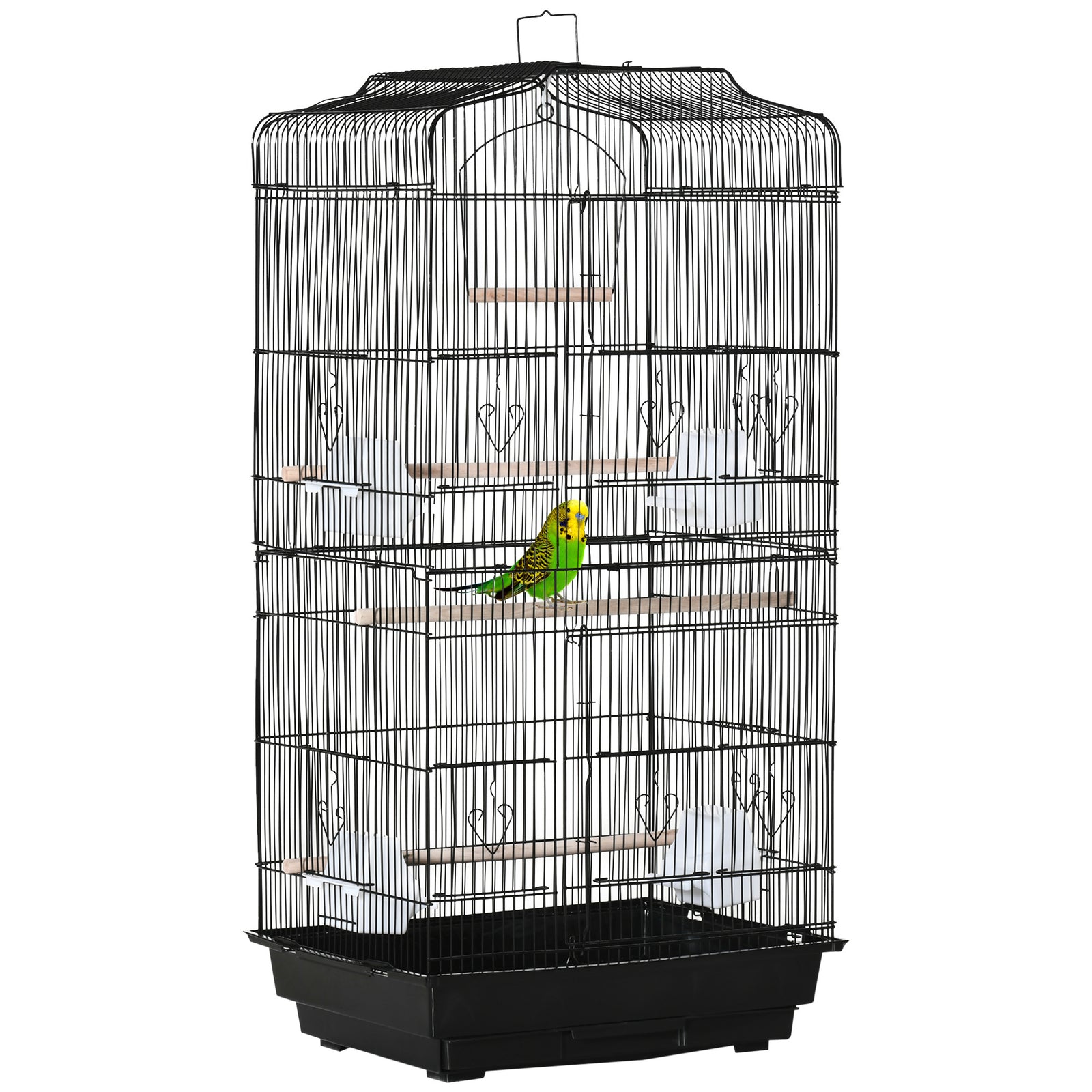 92cm Large Bird Cage With Perches, Food Bowls, Swing | Black
