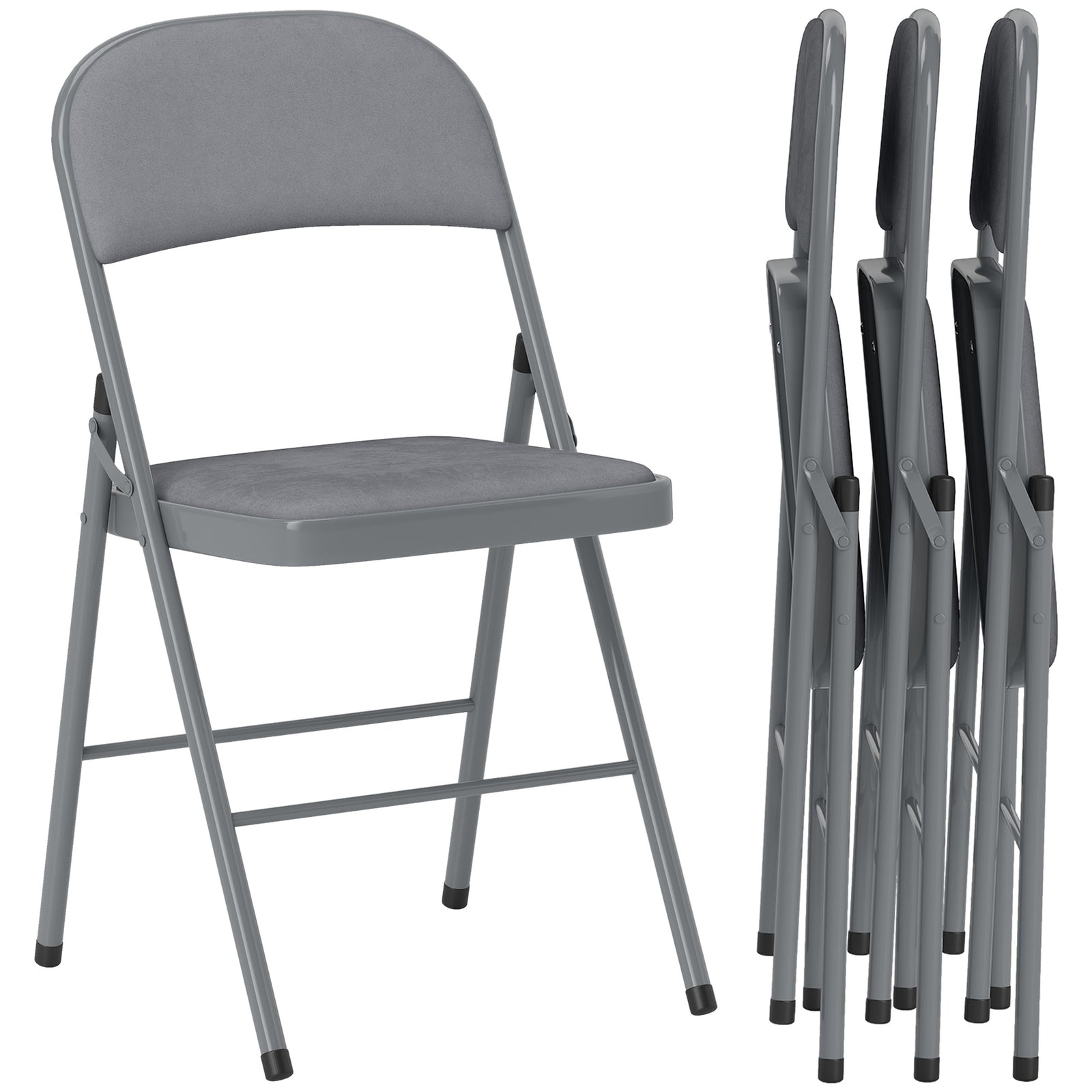 HOMCOM Folding Chairs Set Of 4, Foldable Chairs With Cushions, Light Grey