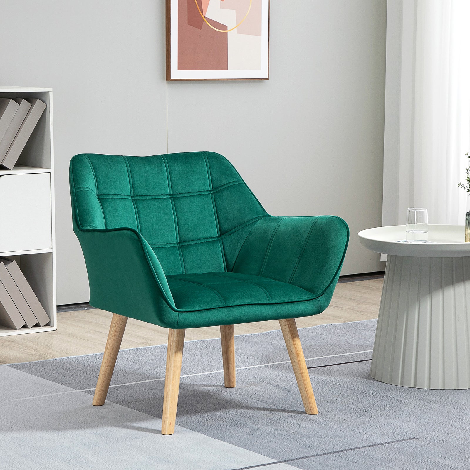 Velvet-feel Accent Chair With Arms Slanted Back Wood Legs | One Size | Green