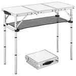 3ft Folding Camping Table, Picnic Table With Storage Layer | Cream