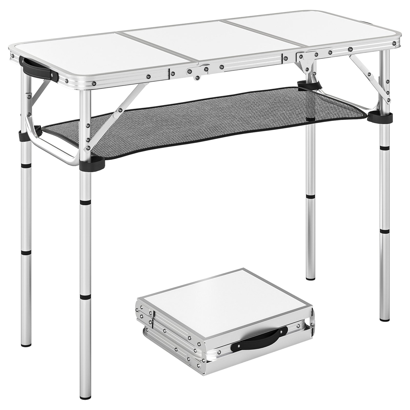 3ft Folding Camping Table, Picnic Table With Storage Layer | Cream