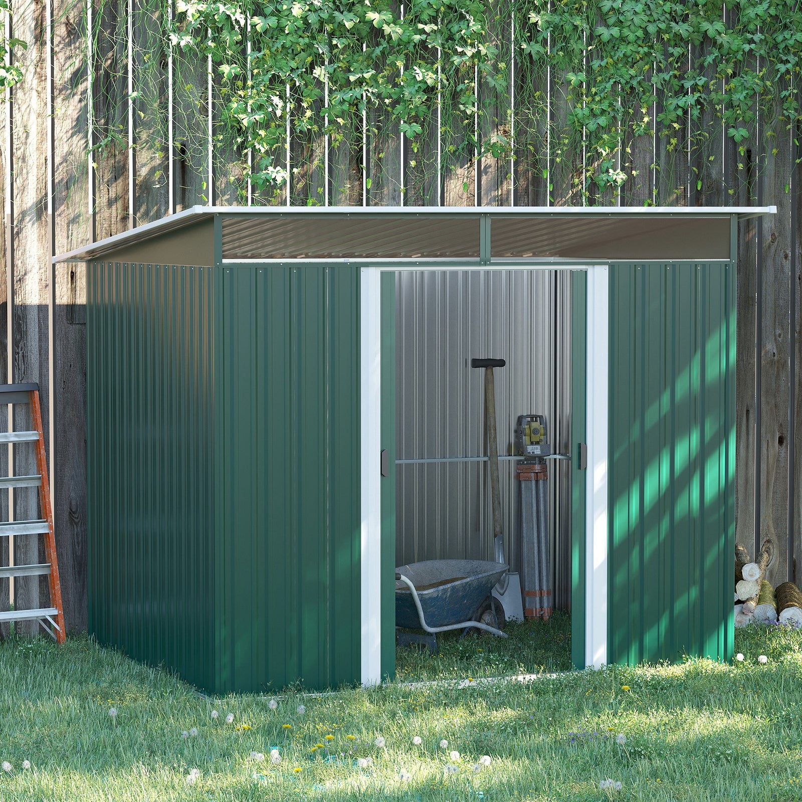 Garden Shed Outdoor Storage Tool Organizer With Double Door | Large | Green
