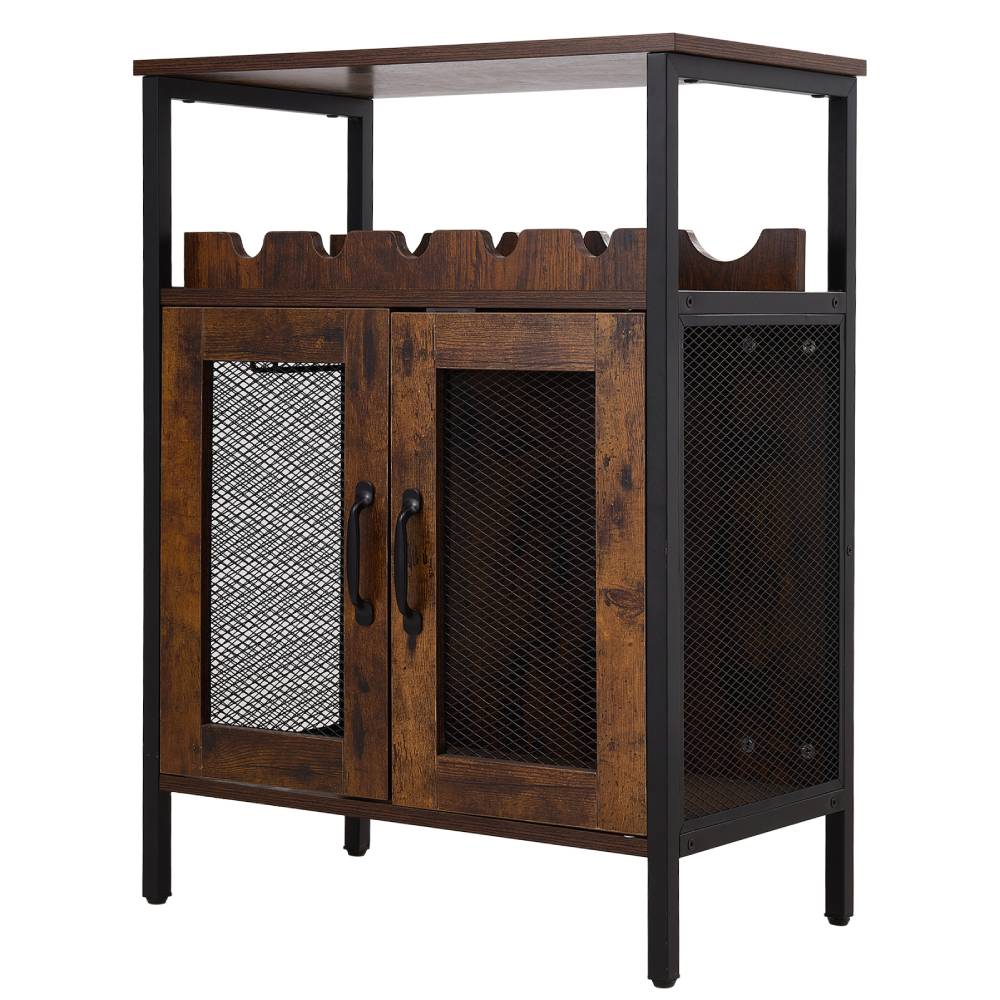 Wooden Wine Bar Cabinet With Wine Rack And Stemware Holders