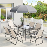 8 Piece Garden Dining Set With 6 Folding Chairs And Umbrella | Cream