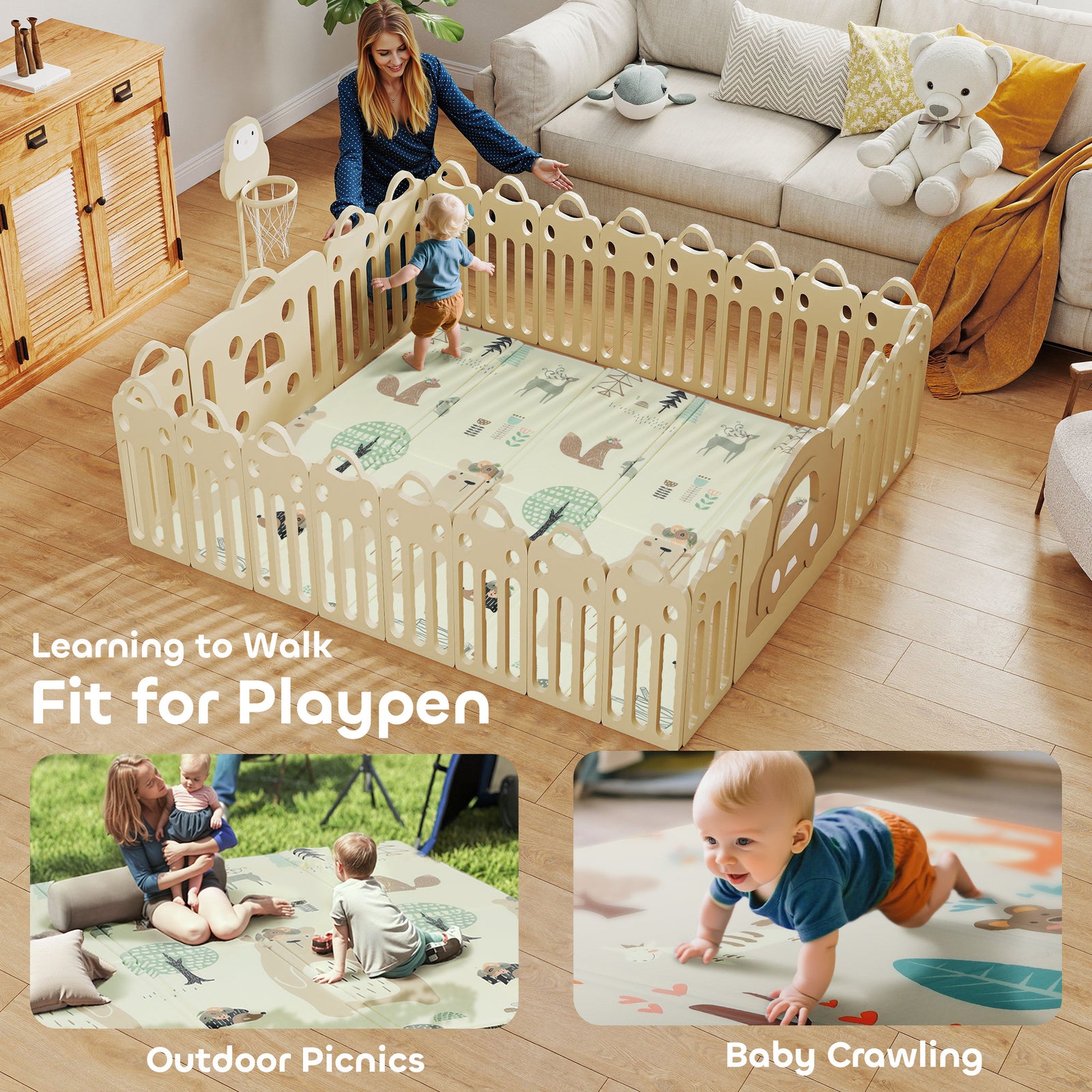 Baby Play Mat, Foldable Activity Playmat, Animal Theme