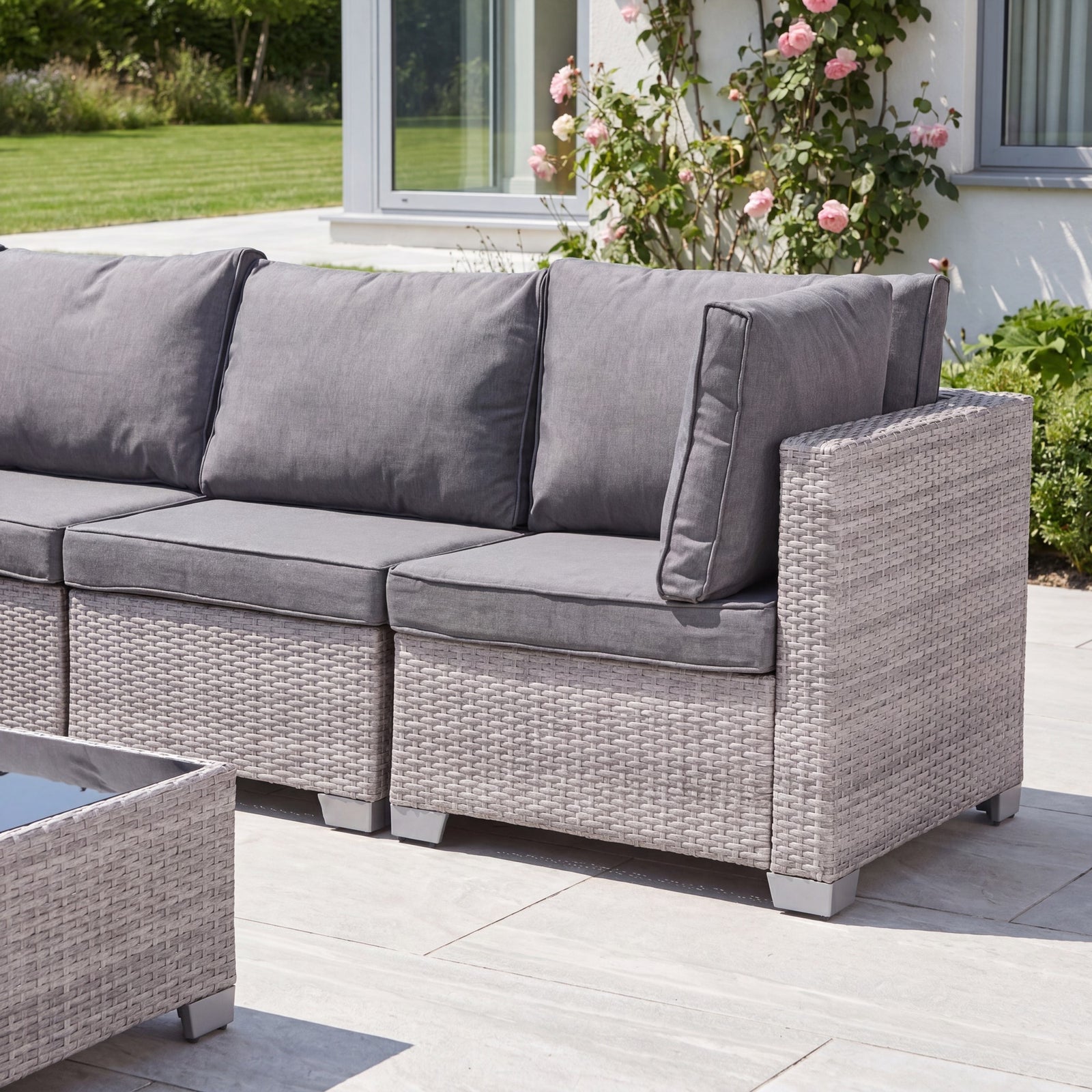 Saviano 7 Seat Modular Large L-shaped Rattan Corner Set | Grey