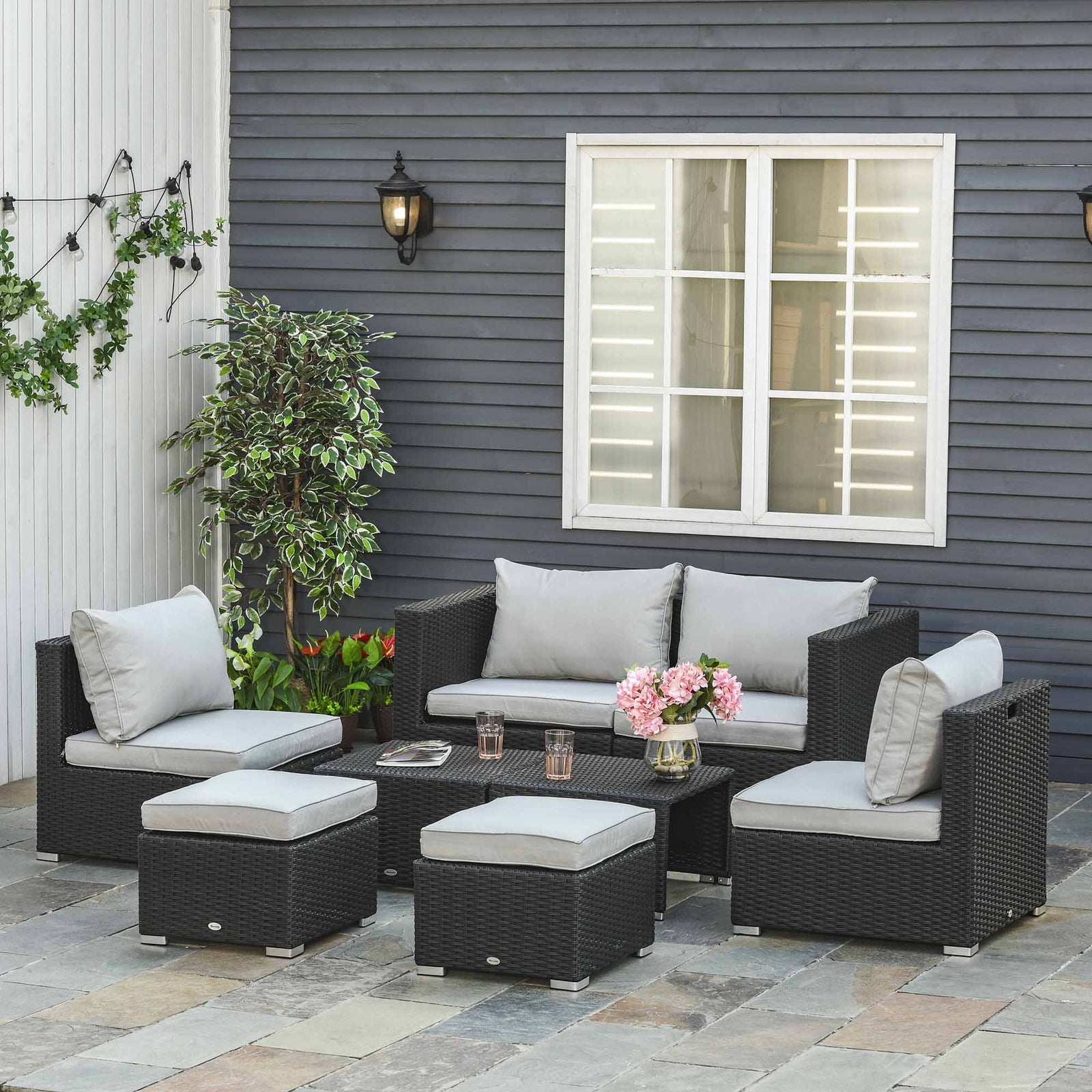 Outdoor Patio Furniture Set Weather Wicker Rattan Sofa Chair | Black