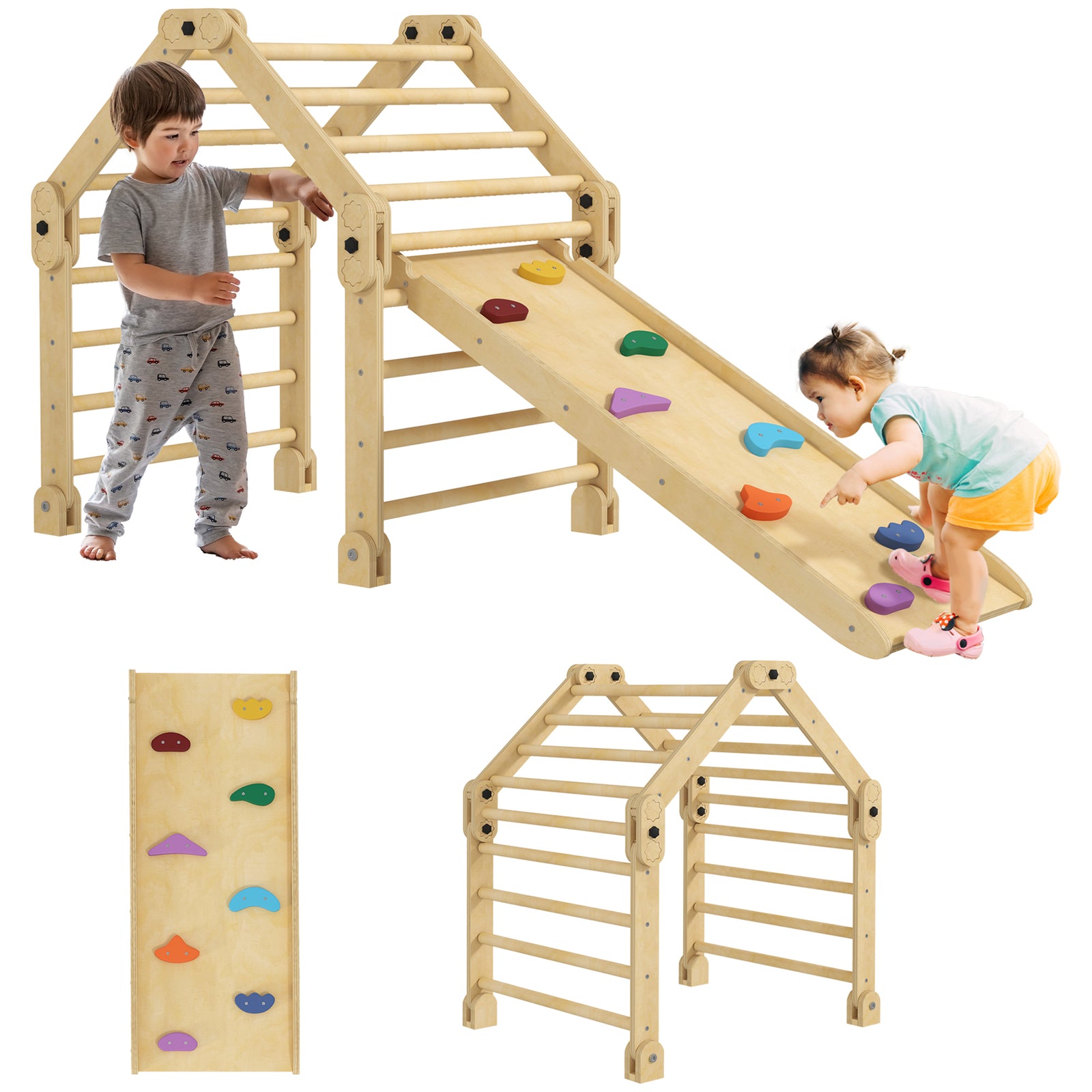 3 In 1 Kids Climbing Set, Foldable Toddler Climbing Toys With Ramp
